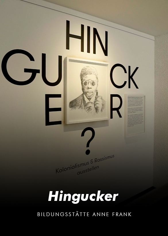 Das Cover von dem virtuelle Rundgang der Ausstellung Hingucker in der Bildungsstätte Anne Frank, produziert von dem Live Streaming Anbieter Mainfilm